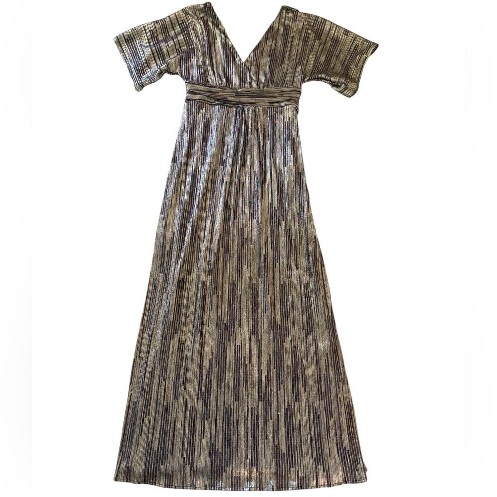 Lily Pulitzer Parigi Elbow Sleeve Maxi DRESS Metallic Rope Berry Crinkle Size L - Picture 3 of 13